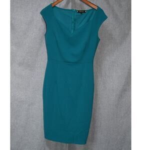 MIUSOL Teal Sheath Dress Size S Cap Sleeve V-Neck Career Cocktail